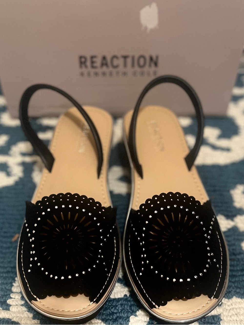 Kenneth Cole Reaction Black Laser-Cut Slingback Sandals